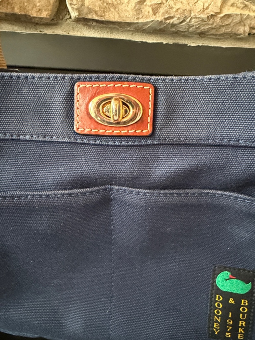 Dooney & Bourke Navy Canvas Messenger with Tan Strap and Brown Trim - Picture 3 of 8